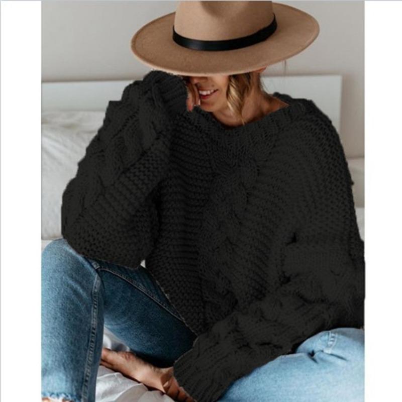 Women S Solid V Neck Loose Knit Pullover Sweater Autumn Winter