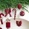 2PCS Wine Red Color Christmas Ornament Flocked Surface Xmas Decor Hanging Pendant  Holiday Party