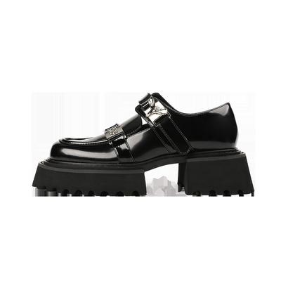New Style Women's Fashion Round Toe Shallow Mouth Double Row Metal Buckle Mary Jane Shoes Thick Sole British Style Loafers Shoe