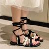 Bohemian Ankle Strappy Summer  Sandalias De Mujer Mixeds Color Flat Roman Shoes Comfort Holiday Flip Flops Sandales Femme Slides