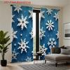 2pcs   2D Flat Printing Curtains Blue Background Snowflake Pattern Curtains for Winter Christmas Home Decor Rod Pocket Curtain