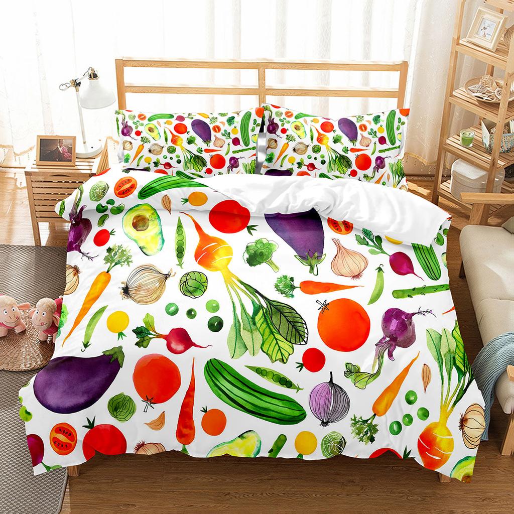 Cartoon Fruit King Queen Duvet Cover Cute Vegetables Pattern Bedding Set Colorful Food Quilt Cover Polyester Comforter Cover