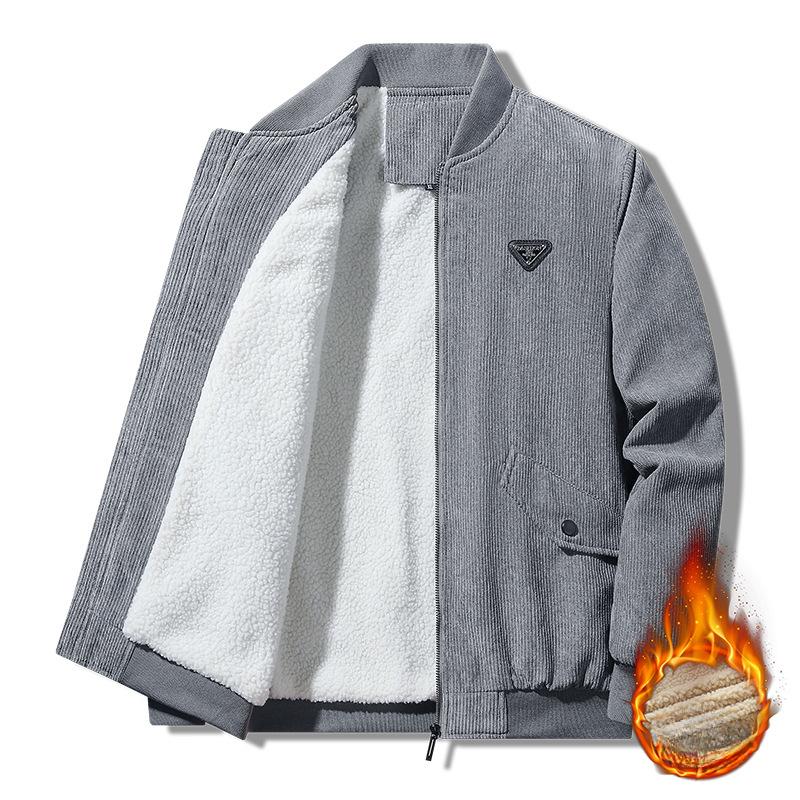 Corduroy Jacket Men's Autumn and Winter Solid Color Padded Jacket Casual Middle-aged and Elderly Men's Dad Winter Clothes Plus Cotton Jacket