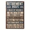 Règles de Retraite Panneau Métallique Vintage Rétro Boîte à Conserve Rustique Cadeau de Retraite Drôle Décoration Murale pour Maison Bar Pub Man Cave Bureau