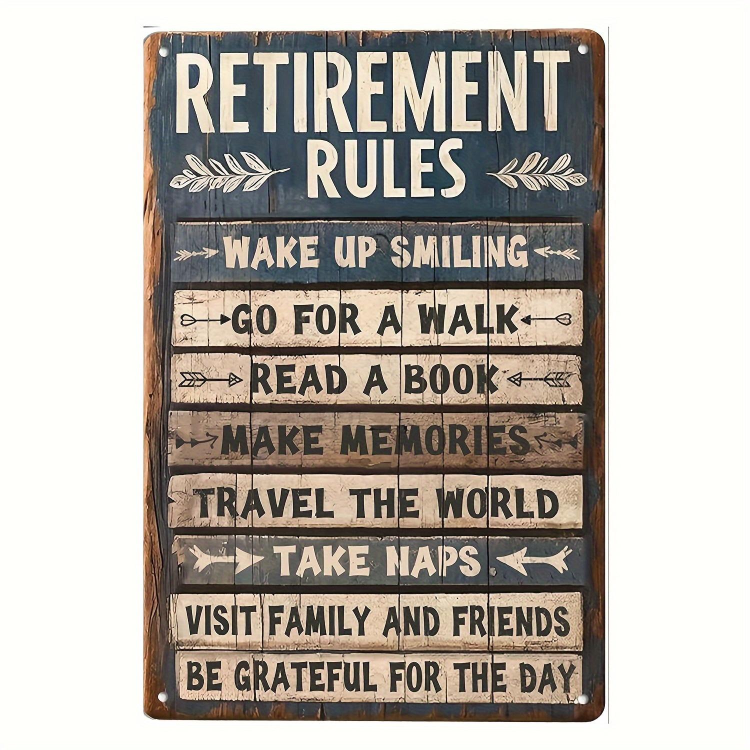Hisun Tin Sign Retirement Rules Vintage Retro Metal Tin Sign Rustic Funny Retirement Gift Wall Art Decor for Home Bar Pub Man Cave Office 20x30cm