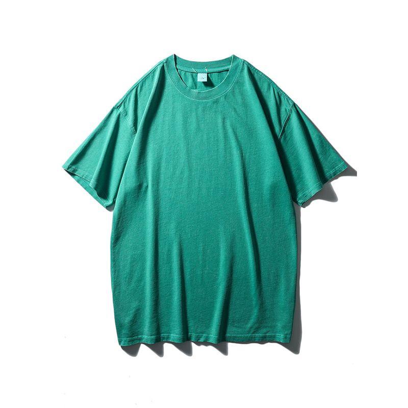 Export Export Tail Order American Retro Heavy Weight Pure Cotton Washed Distressed Short-Sleeved T-shirt Men s Summer New T-shirt Green 2XL