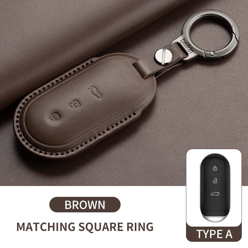 

For Huawei Aito M5 M7 M8 M9 - Genuine Leather Car Remote Key Case Cover Keyless Protector Shell Holder Keychain Keyring