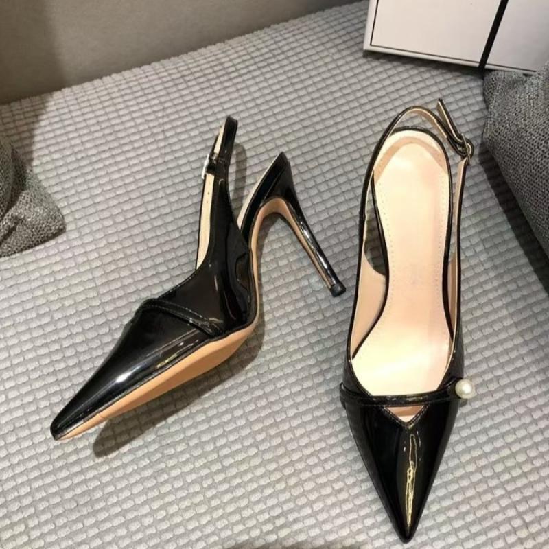 Fashion Women's Temperament Baotou Sandals Summer New Pointy Shallow Mouth Pearl Metal Buckle A Slip-on Stiletto Heels