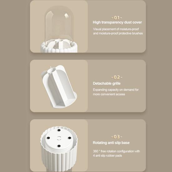 Makeup Brush Holder 360 Rotating Dustproof Lid Compartment Design Large Capacity Cosmetic Brush Storage Case