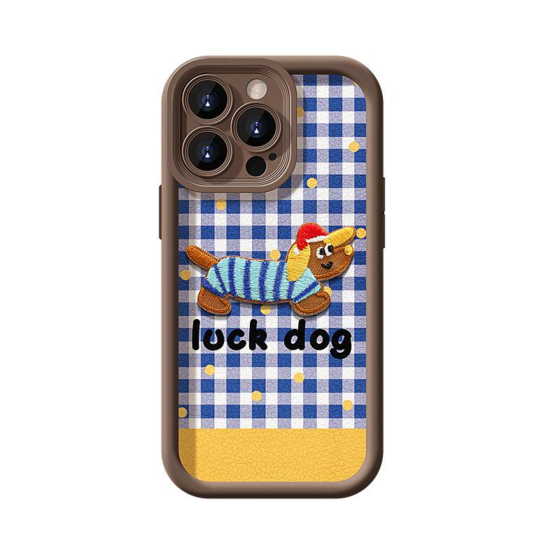 Blue Grid Embroidered Puppy Lanyard Applicable To Apple 15 Mobile Case IPhone 14PRO Lambskin 13 Maillard 7/8