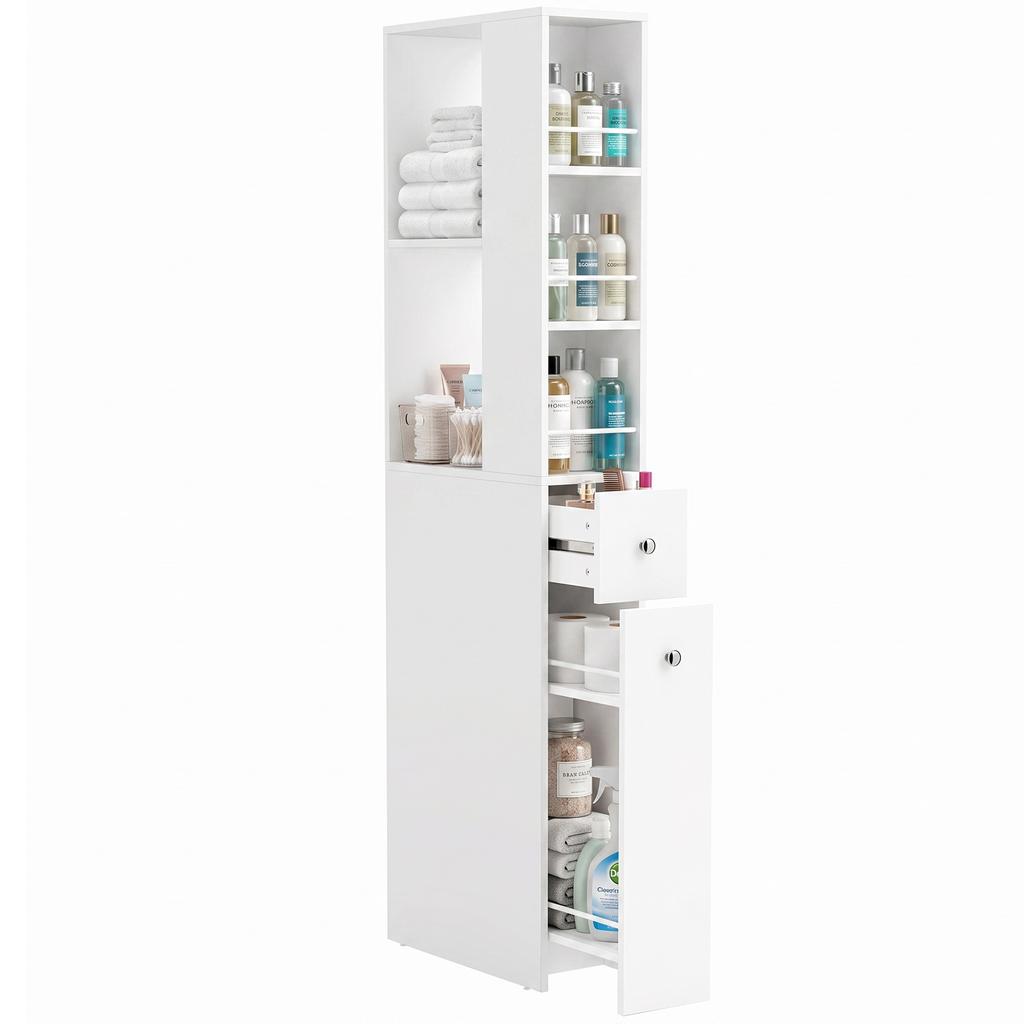 Narrow Tall Bathroom Cabinet 135 Cm Bathroom Cabinet With 2 Drawers White