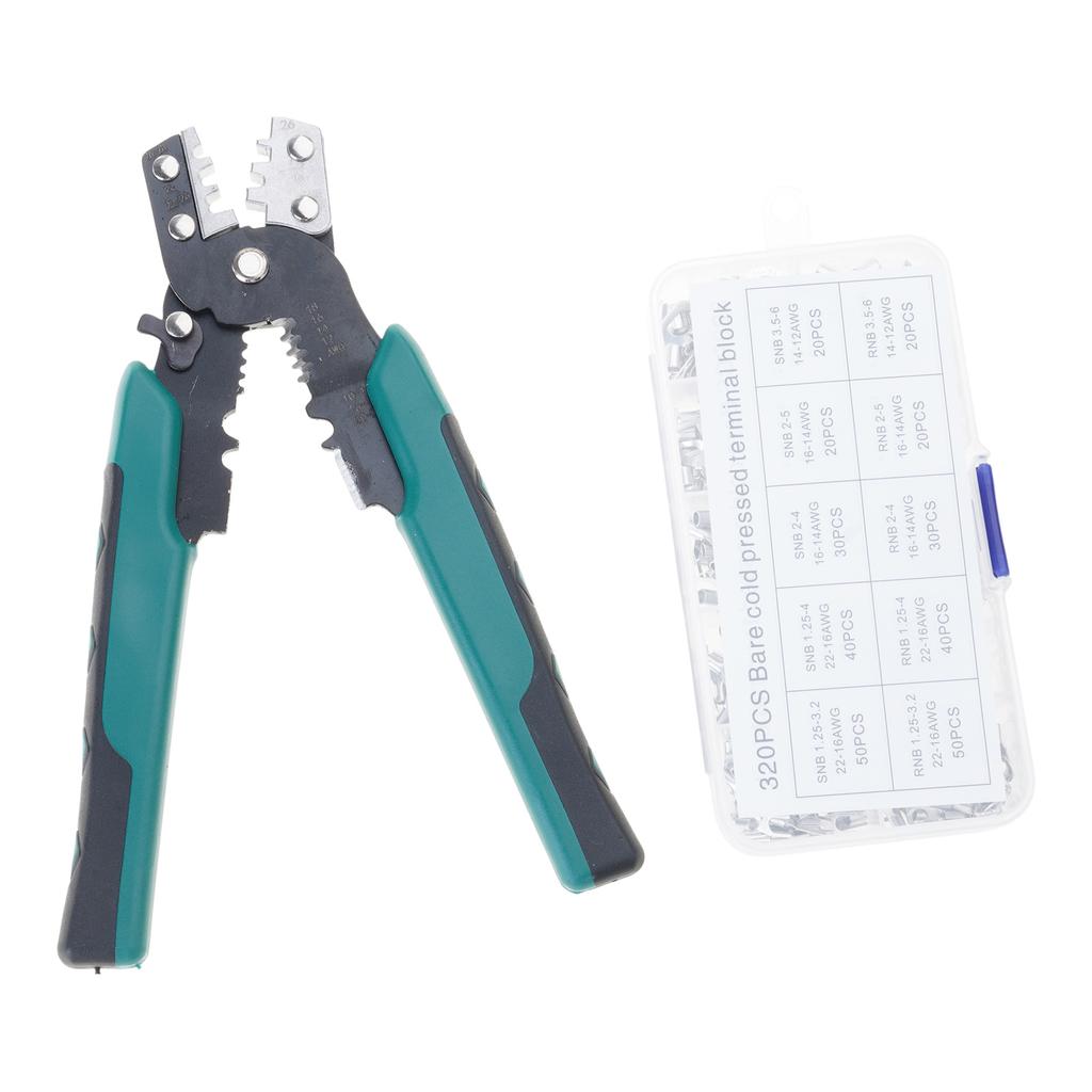 Clește de sertizare pentru terminale izolate cu 320 buc conectori electrici terminale RNB/SNB pentru vârfuri de sârmă cu șuruburi de 0,5-4 mm