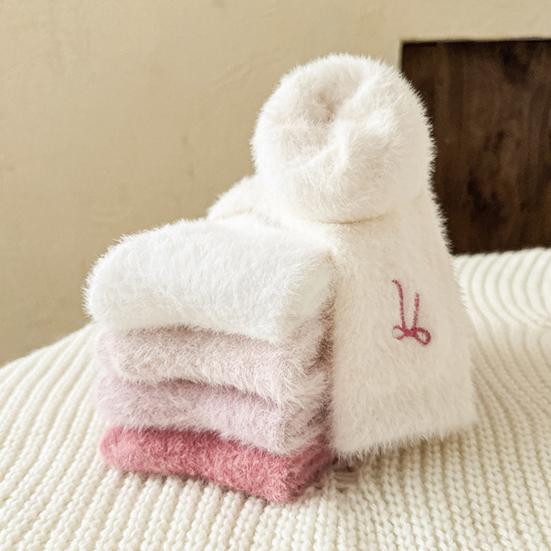 Women Fuzzy Socks Cute Embroidered Bow Knot Thick Socks Fluffy Warm Cozy Socks for Girls Winter Home Indoor Lounging Sleeping