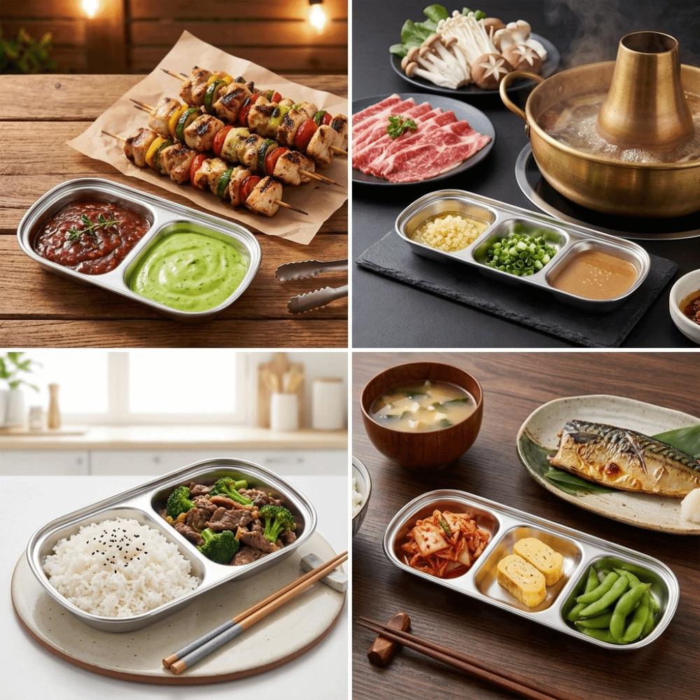 Thickened BBQ Plate 304 Rustless Steel Seasoning Plate Hot Pot Sauce Dish  Hot Pot Dipping Sauce