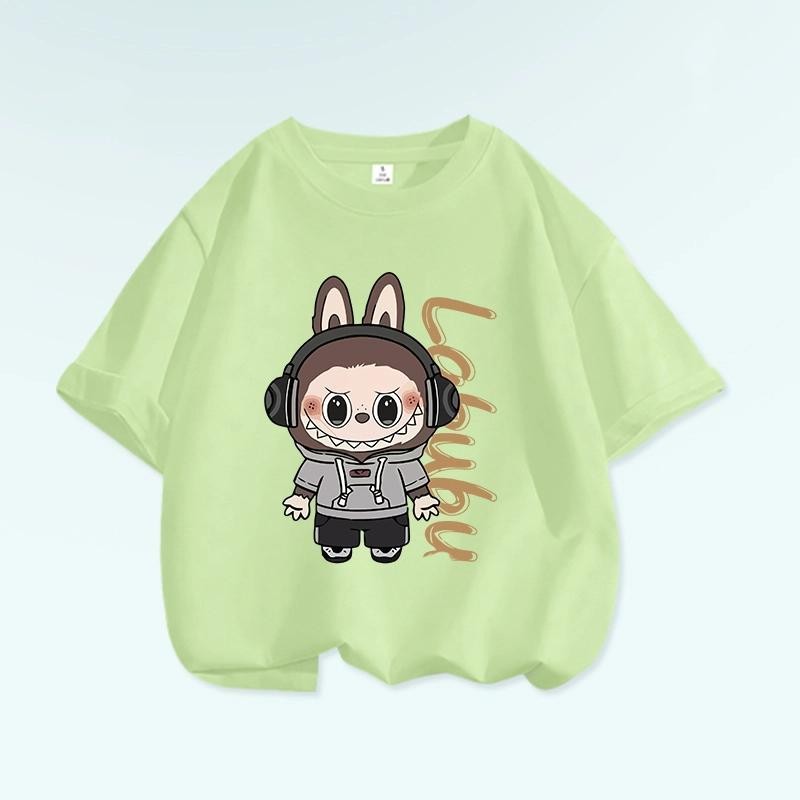 Tricou cu grafică de desene animate Monstru Elf Labubu pentru copii, imprimat, de vară, casual, pentru exterior, pentru fete, cu mânecă scurtă, top