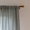 Cotton And Linen Fringed Kitchen Window Drapery French Striped Rod Pocket Curtain