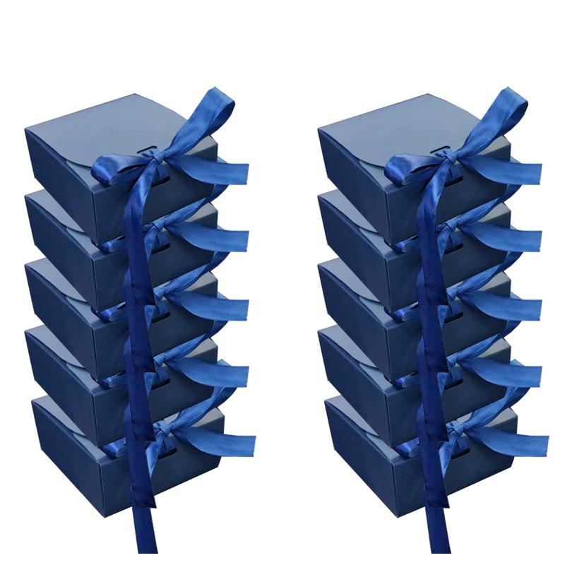 10PCS Christmas Present Box Paper Box Party Gift Box With Ribbon Wedding Birthday Handmade Candy Biscuit Chocolate Cookie Boxes