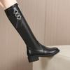 Fashion Tassel Middle Heel Leather Ladies Knee High Shaft Shoes Sale Gothic Demi-season New In Women's Long Boots Fashion 2025 Goth Boot