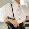 Chic Button Cotton White Shirt Women Spring Casual Office Lady Women Blosues Loose Lantern Long Sleeve Shirts Tops Blusas 15631