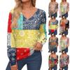Damenoberteile Langarmmanschetten Button-Up-Hemd V-Ausschnitt Lässiges Lockeres T-Shirt Blumenoberteile