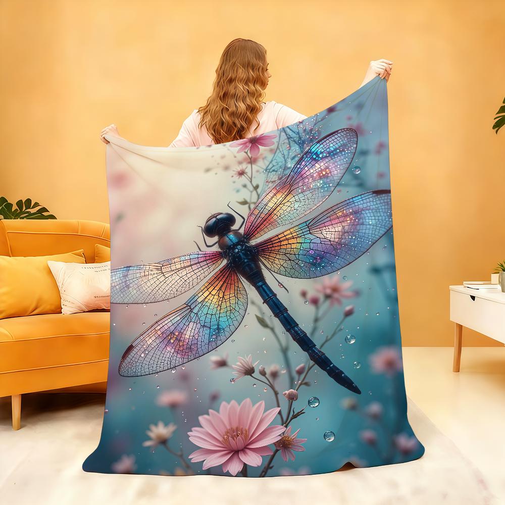 Watercolor Dragonfly And Floral Blanket Soft Throw Blanket for Home Bedroom Bed Sofa Picnic Travel Office RestCover Blanket Gift