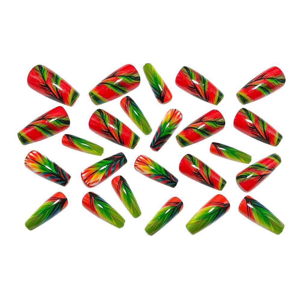 Gradient Feather Texture Nail Art Stickers - Red, Orange, Green Ballet Style False Nail Tips