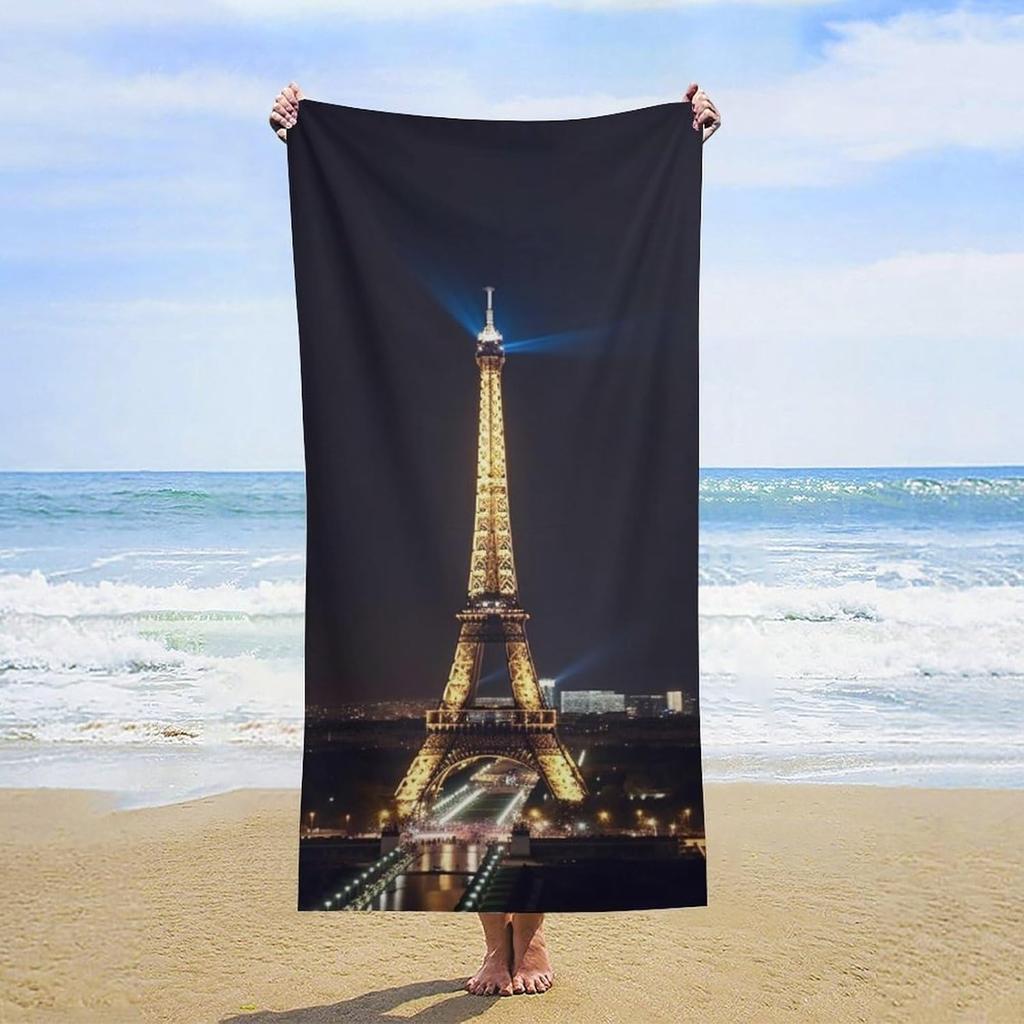 Eiffel tower in Night Beach Towel for Family stuffs friends Gifts Quick-Dry Sand free For Bath Yoga Beach Camping Swimming GYM