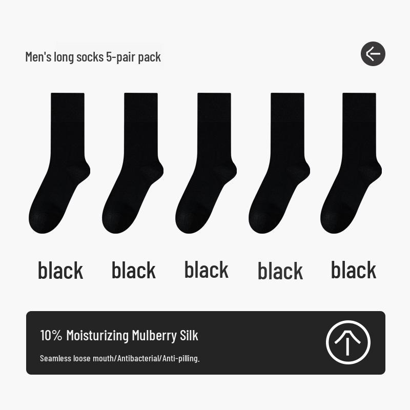 Men's Formal Black Silk Over-the-Calf Socks - Antibacterial, Four-Season Business Style