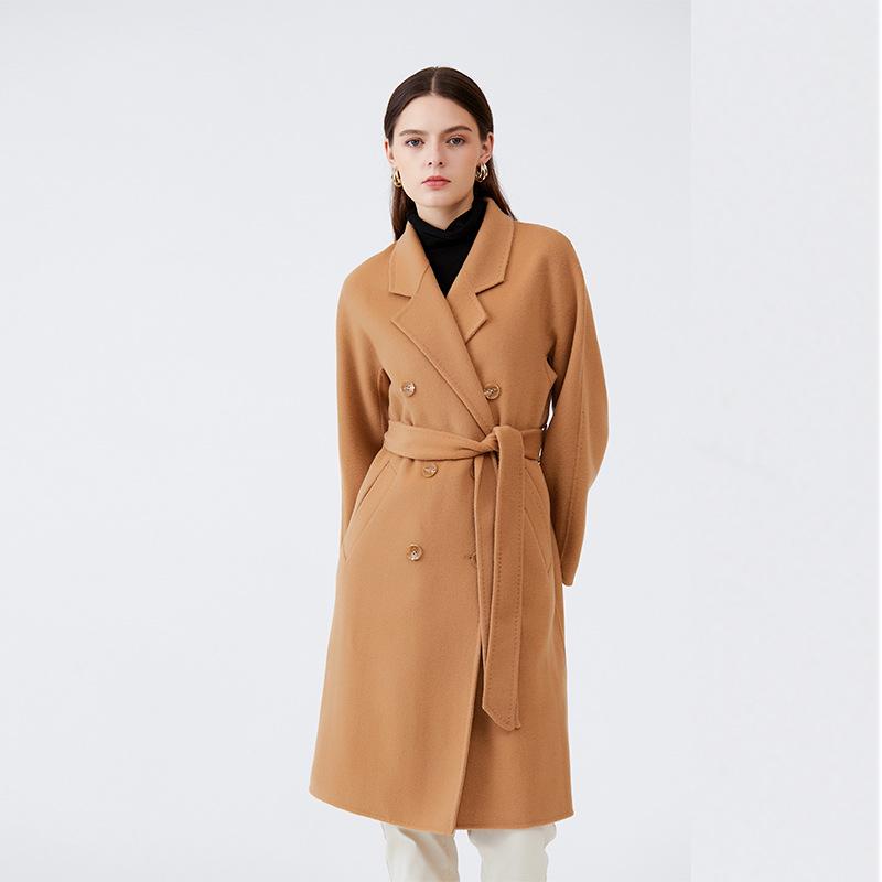 Double-Faced Wool Overcoat: High-End, Loose Casual Design with Suit Collar and Tie, Perfect for Spring and Autumn.