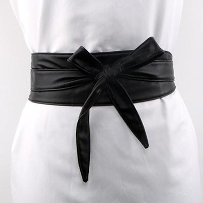 Japanese Women's PU Leather Bow Tie Waistband: Retro Lace-up Wide Belt