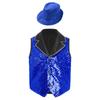 Boys Contrasting Lapel Collar Sleeveless Shiny Sequin Vest Sequined Hat Jazz Dance Performance Set