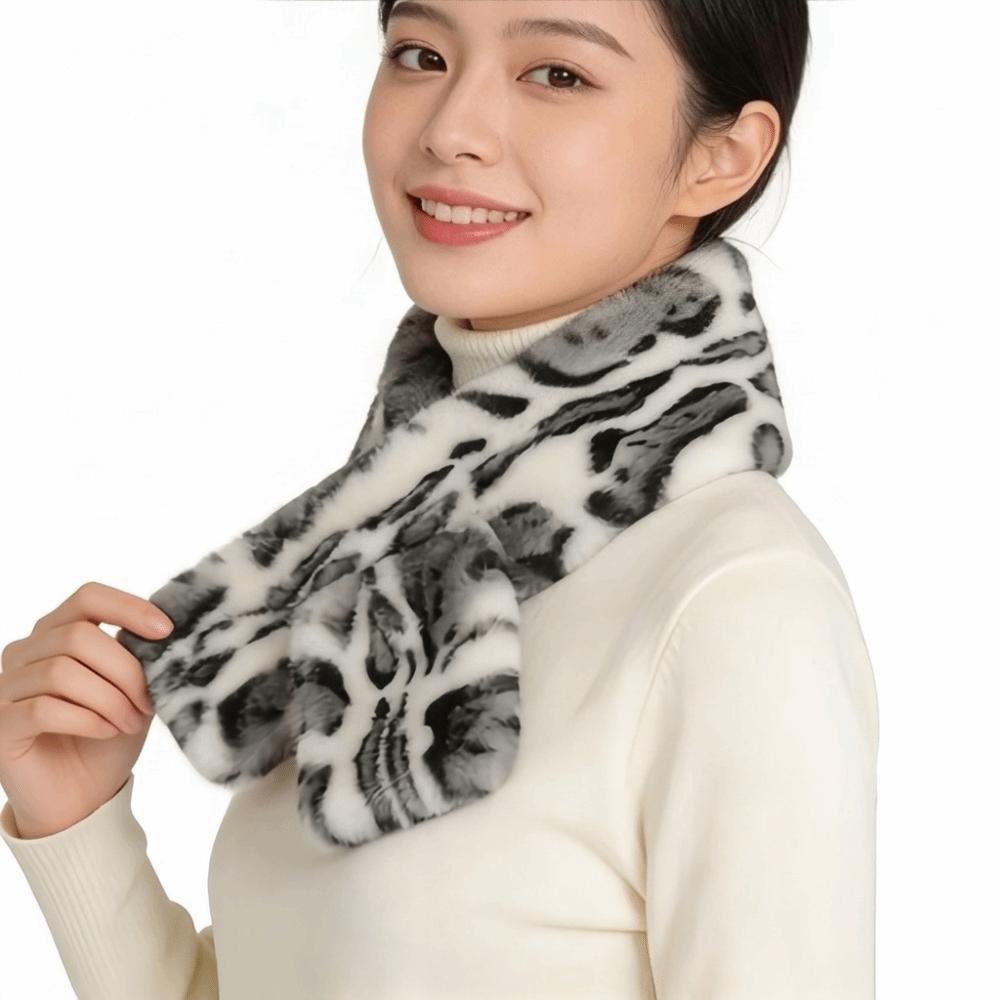 Lightweight Leopard Print Neckerchief Plush Material Neck Wrap Faux Rabbit Fur Scarf  Outdoor Wear