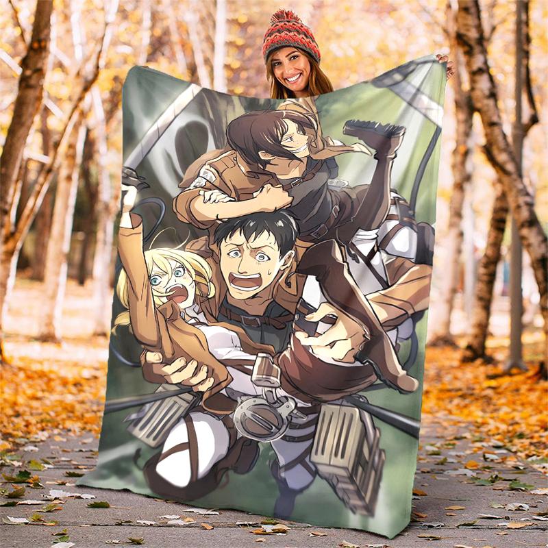 Attack on Titan Flannel Blanket Soft Warm All-Season Throw, Design for Camping, Car Travel, Hiking Sofa, Bed, Office Perfect Gift for Parties