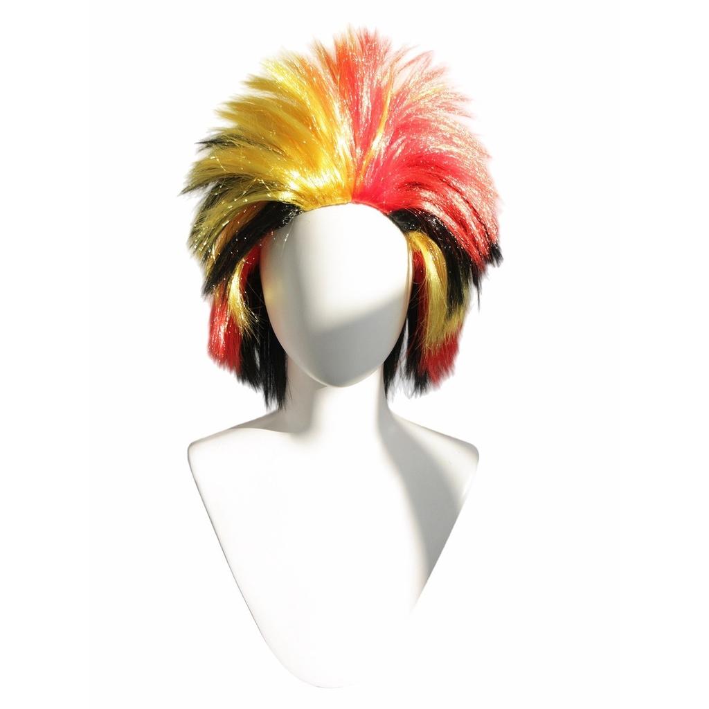 Red White Green Tricolor Mohawk Rock Spiky Wig Fluffy Upward Dynamic Layered Synthetic Party Cosplay