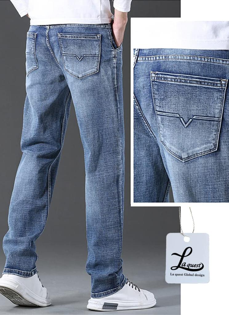 Laquest Men's Stretch Straight Fit Denim Pants (Size 36, Light Blue)