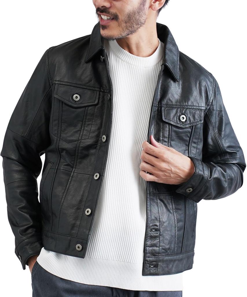 Shop Reproduction Leather Large D Black Genuine Leather Lightweight Long Rider Double Rider Single Rider Leather Jacket [JIGGYS SHOP] Ziggy's Men's