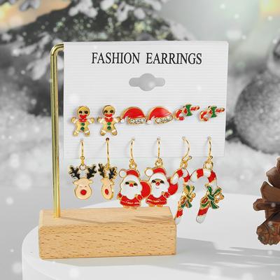 12 Pairs of Elk Stud Earrings Santa Stud Earrings Exquisite Christmas Stud Earrings Elegant Fashion Girl Snowman Christmas Hat Earrings Set