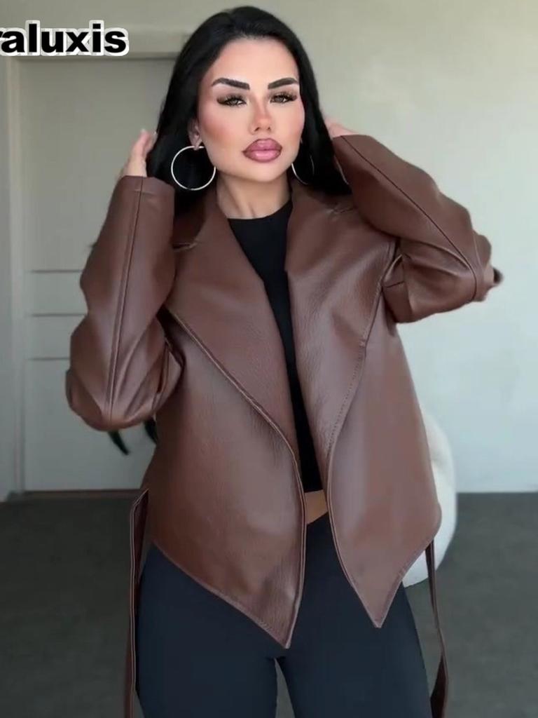 Módní Nová Podzimní Zimní Dámská Trendy Biker Styl Šněrovací Temperamentní PU Kožená Bunda