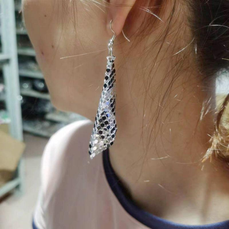 European and American Cross-Border Supply Fashion Earrings Metal Sequin Tassel Earrings Creative New Square Geometric Long Earrings