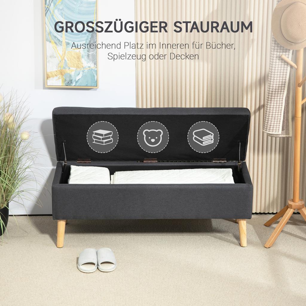 Upholstered Bench with Storage, Bed Bench in Linen Look, Rubberwood, 110 x 39 x 45 cm, Dark Grey