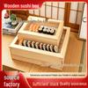 Japanese Style Wooden Sushi Box with Lid for Sashimi and Yakitori Display