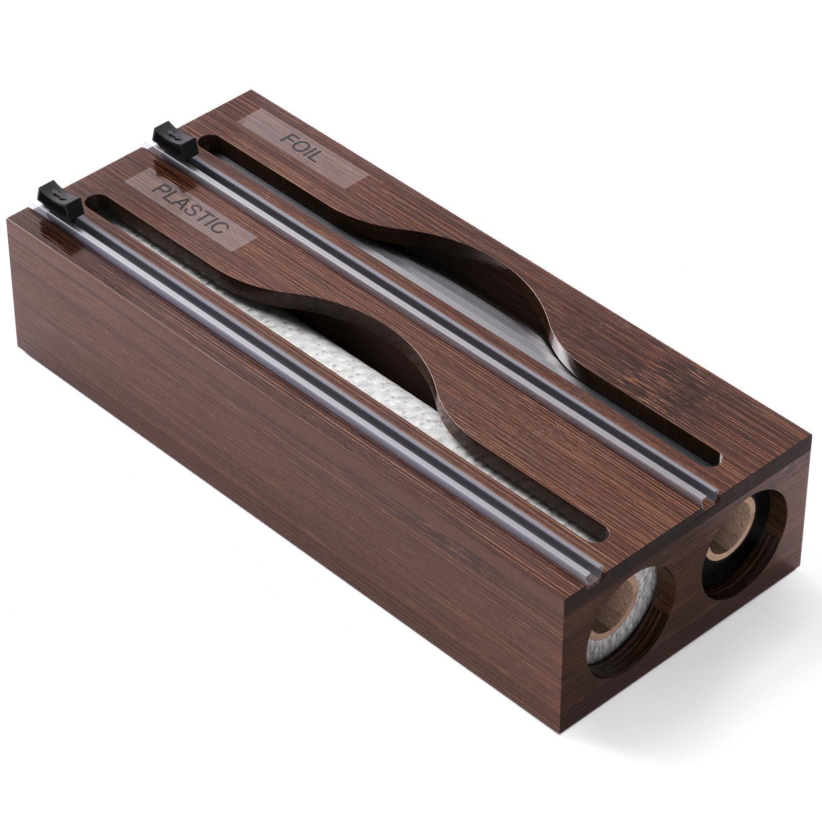 

Двусторонний диспенсер для кухонной пленки из бамбука и пластика с возможностью настенного и настольного крепления 33.2*14*7cm (Two Compartment)