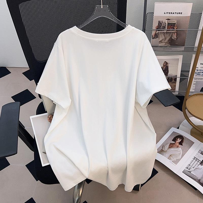 Plus Size Mid-Length Round Neck Short Sleeve T-Shirt for Women