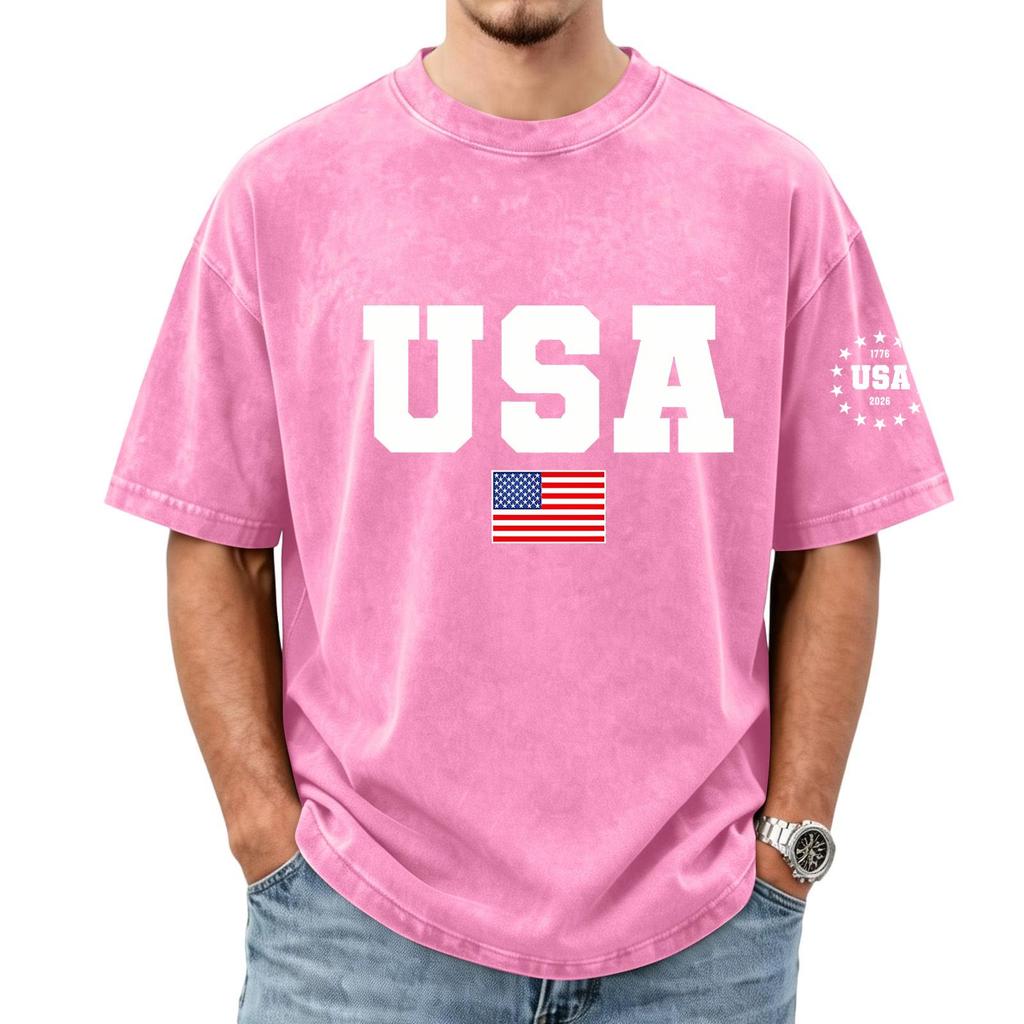 Men's Loose And Casual Flag-print T-shirt, Short Sleeve Shirt