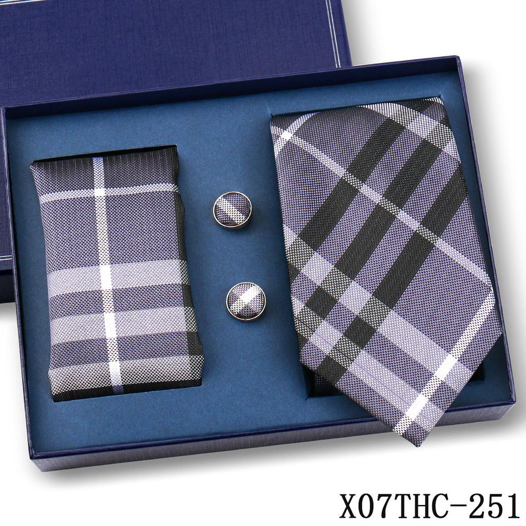 Tie Square Cufflinks 3-Piece Suit Retro Striped Hand Tie High-End Gift Box Set