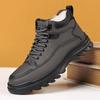 Cotton Shoes Men's New Winter Velvet Thickened High-quality Leather Soft Sole Non-slip and Cold-proof Casual High-top Shoes