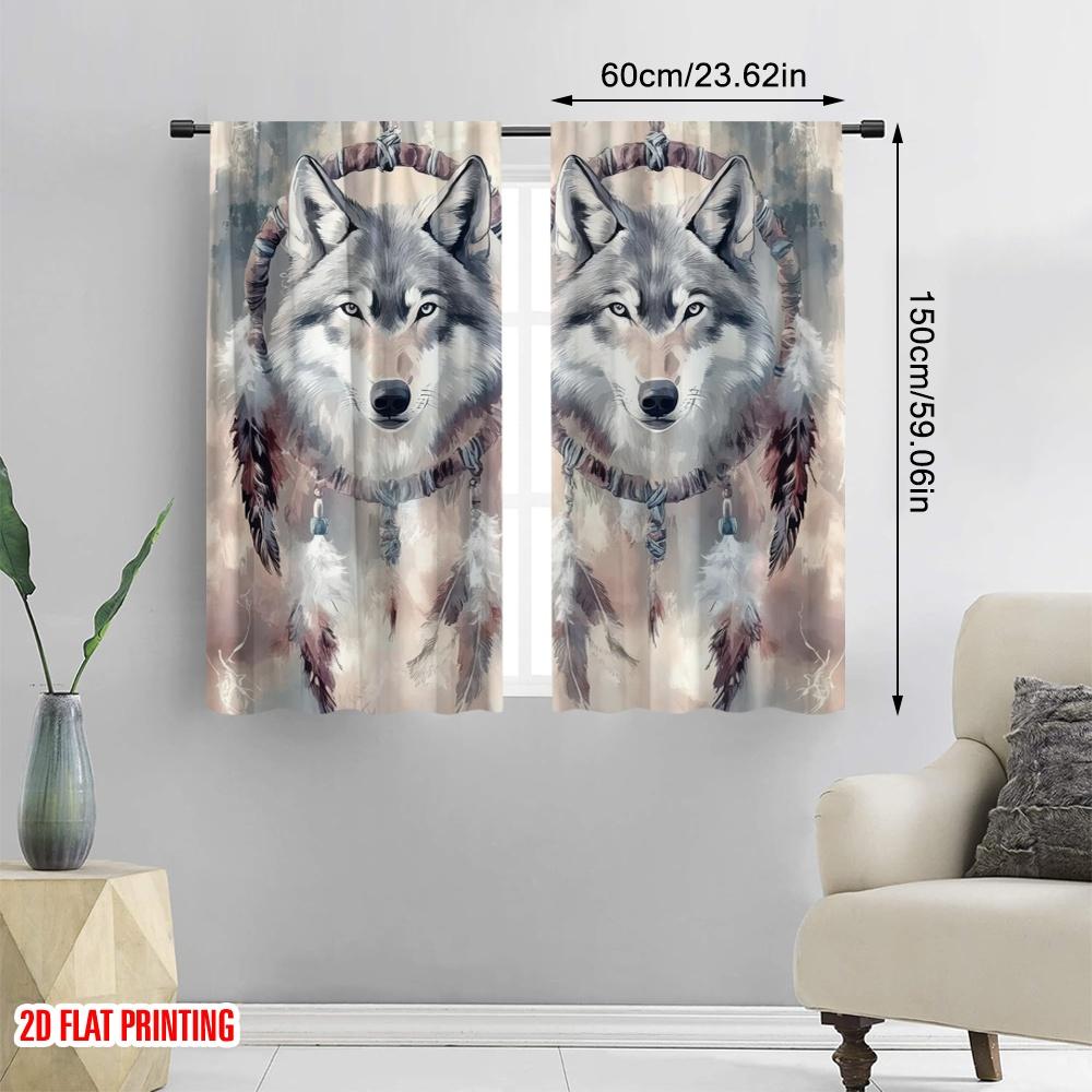 2 db, 2D síknyomtatás Mintás Függönyök Farkasok Álomfonó Sokoldalú Tartós Poliészter (rúd nélkül) Lakásdekoráció Használat Nappaliba