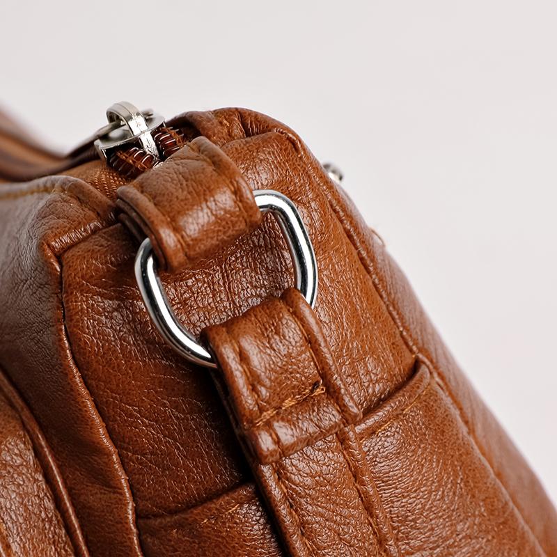 Women's Bag Soft Leather Middle-Aged Mother Bag Large Capacity Crossbody Bag Multi-Pocket Shoulder Bag