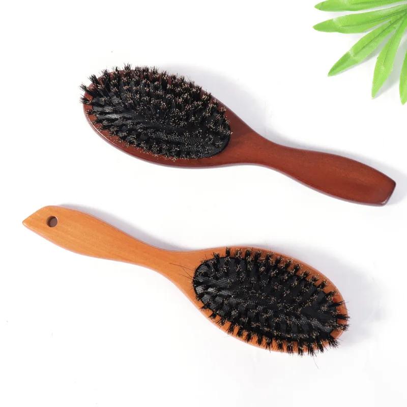 Wood Handle Hair Brush Boar Bristle Beard Comb Anti-static Hair Scalp Paddle Brush Beech Hair Brushes Combs Hairs Styling Tool