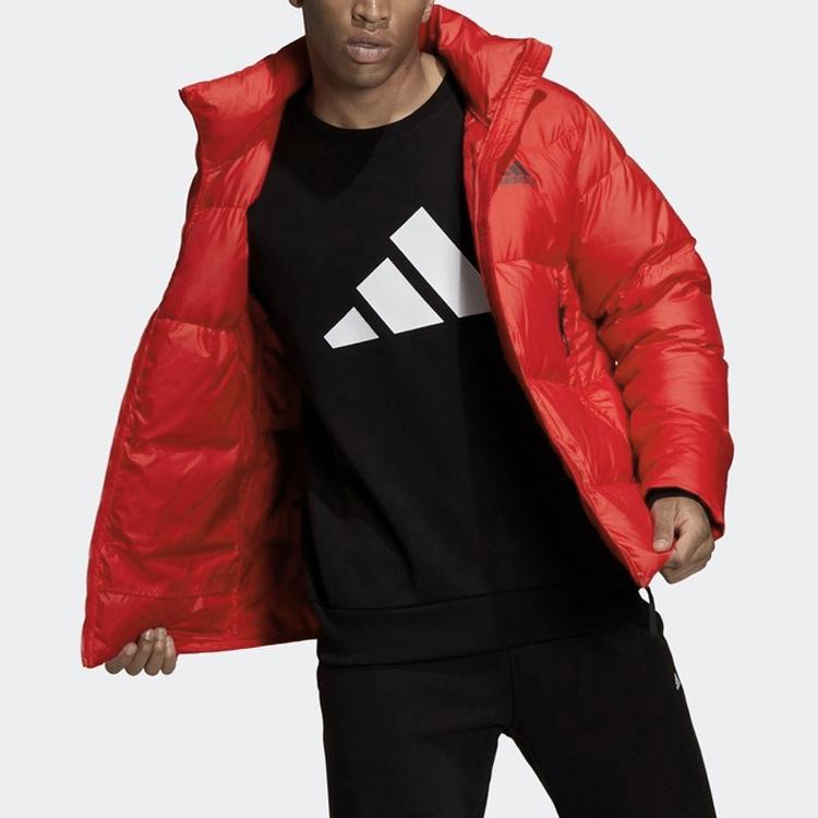 Adidas Letter Logo Pattern High Collar Zip-Up Down Jacket Men Outerwear Red GV5348